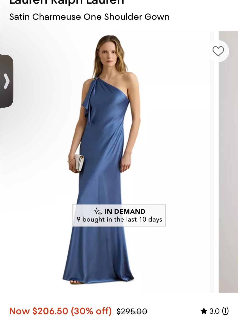 Ralph Lauren One-Shoulder Satin Gown in Blue
